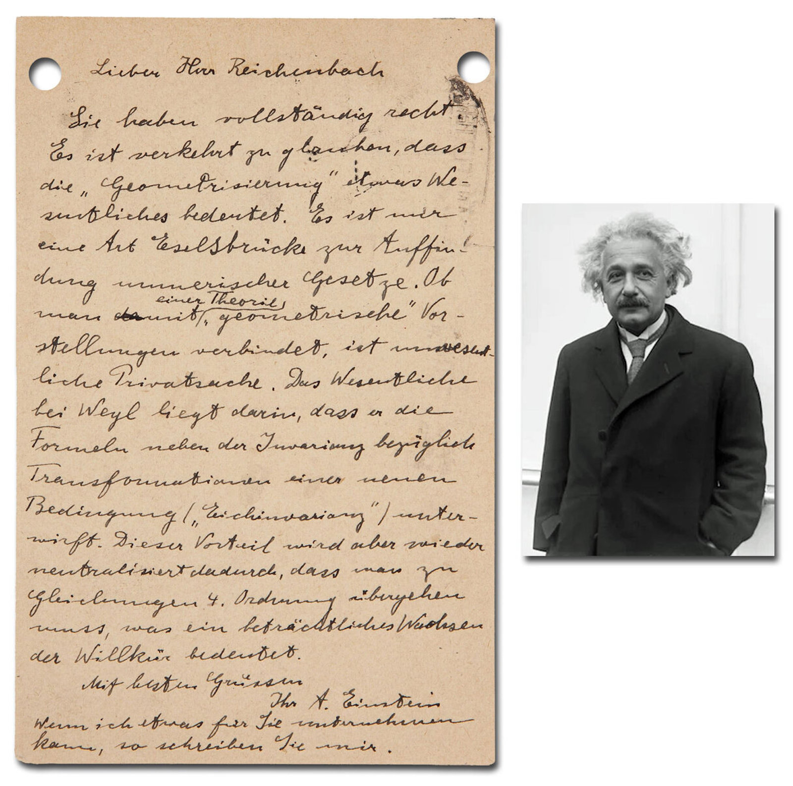 Albert Einstein one-page autograph letter signed in German, dated April 7, 1926, addressed to colleague Hans Reichenbach, defending his explanation of the Theory of Relativity while criticizing alternatives (est. $20,000-$30,000).