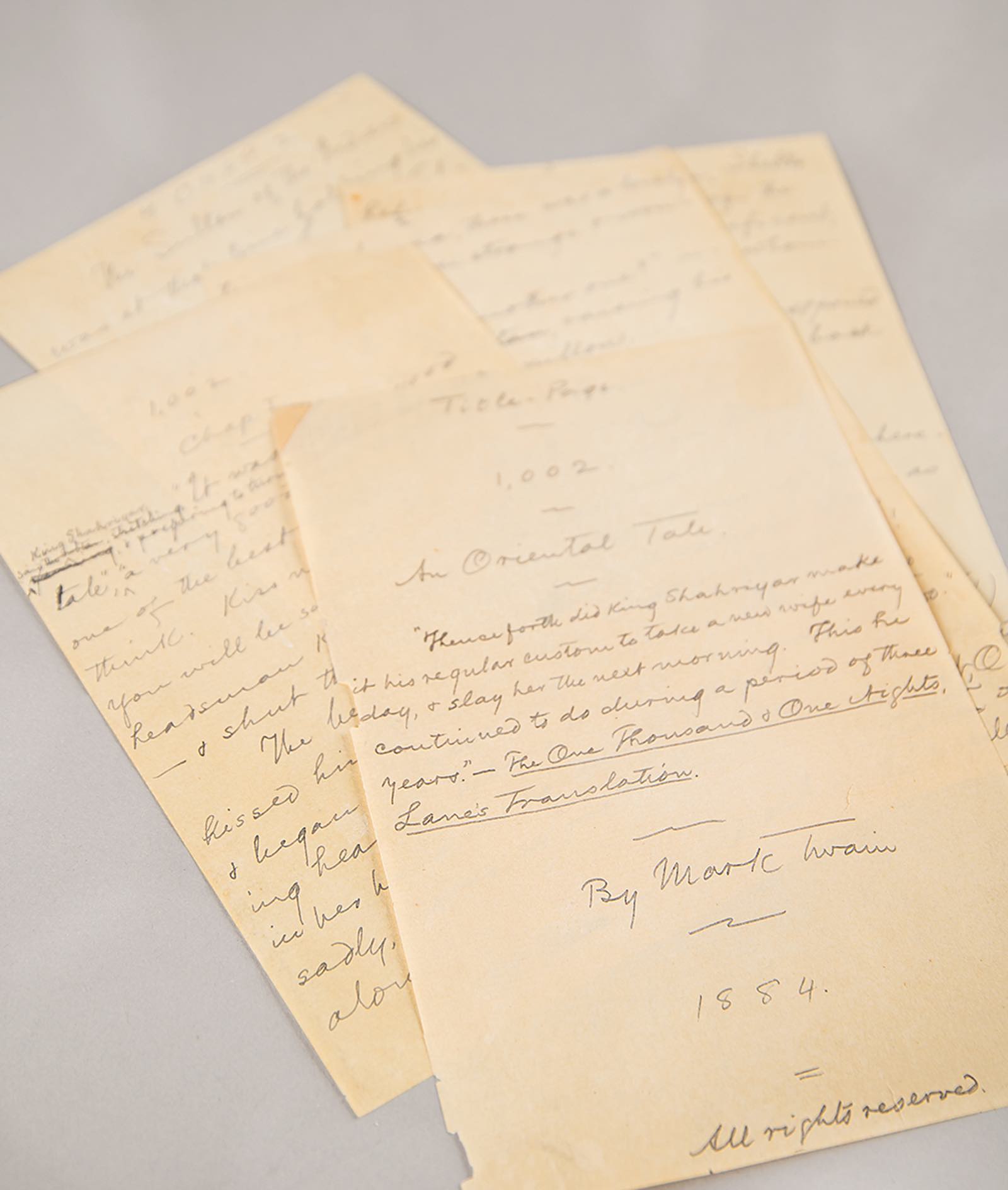 Samuel Clemens Partial Autograph Manuscript Signed for '1,002nd Arabian Night,' completed during the same summer as Huckleberry Finn