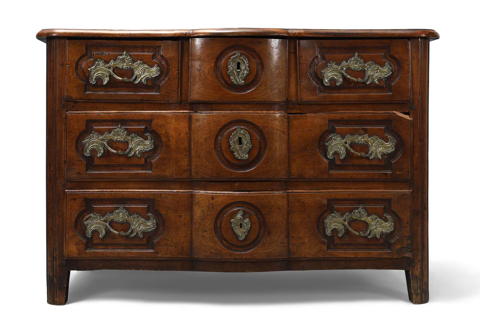 Provincial Louis XV fruitwood serpentine commode