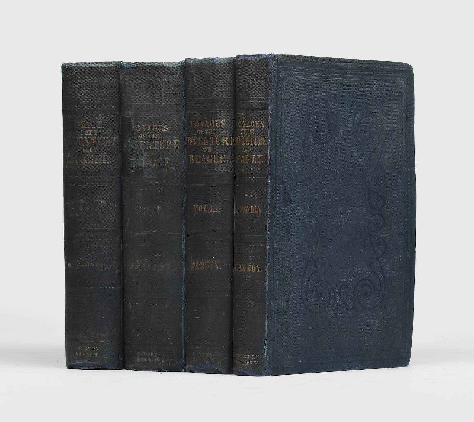 a presentation copy of the Narrative of the Surveying Voyages of His Majesty’s Ships Adventure and Beagle from 1839, co-written by Charles Darwin,