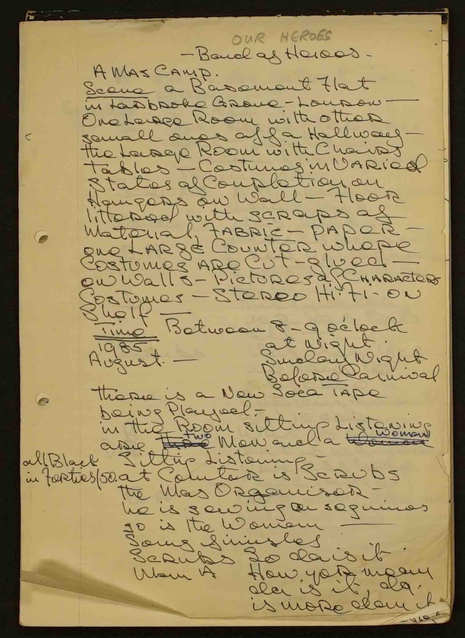 Draft of unpublished script for Band of Heroes or Our Heroes (undated)