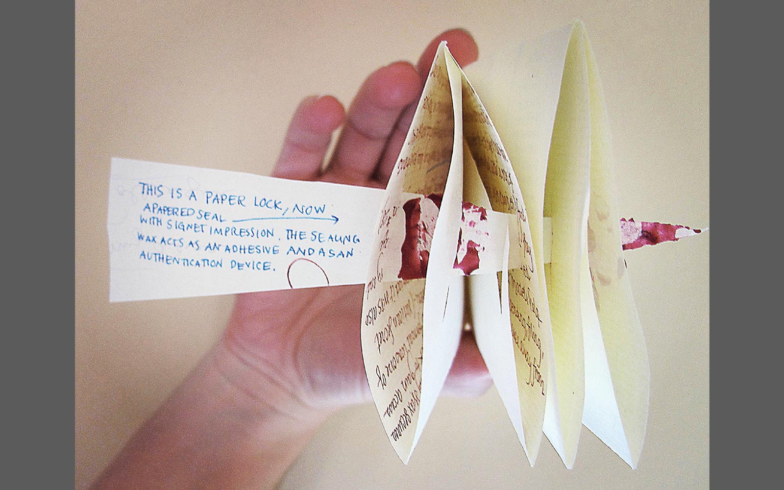 A model of a partially opened locked letter