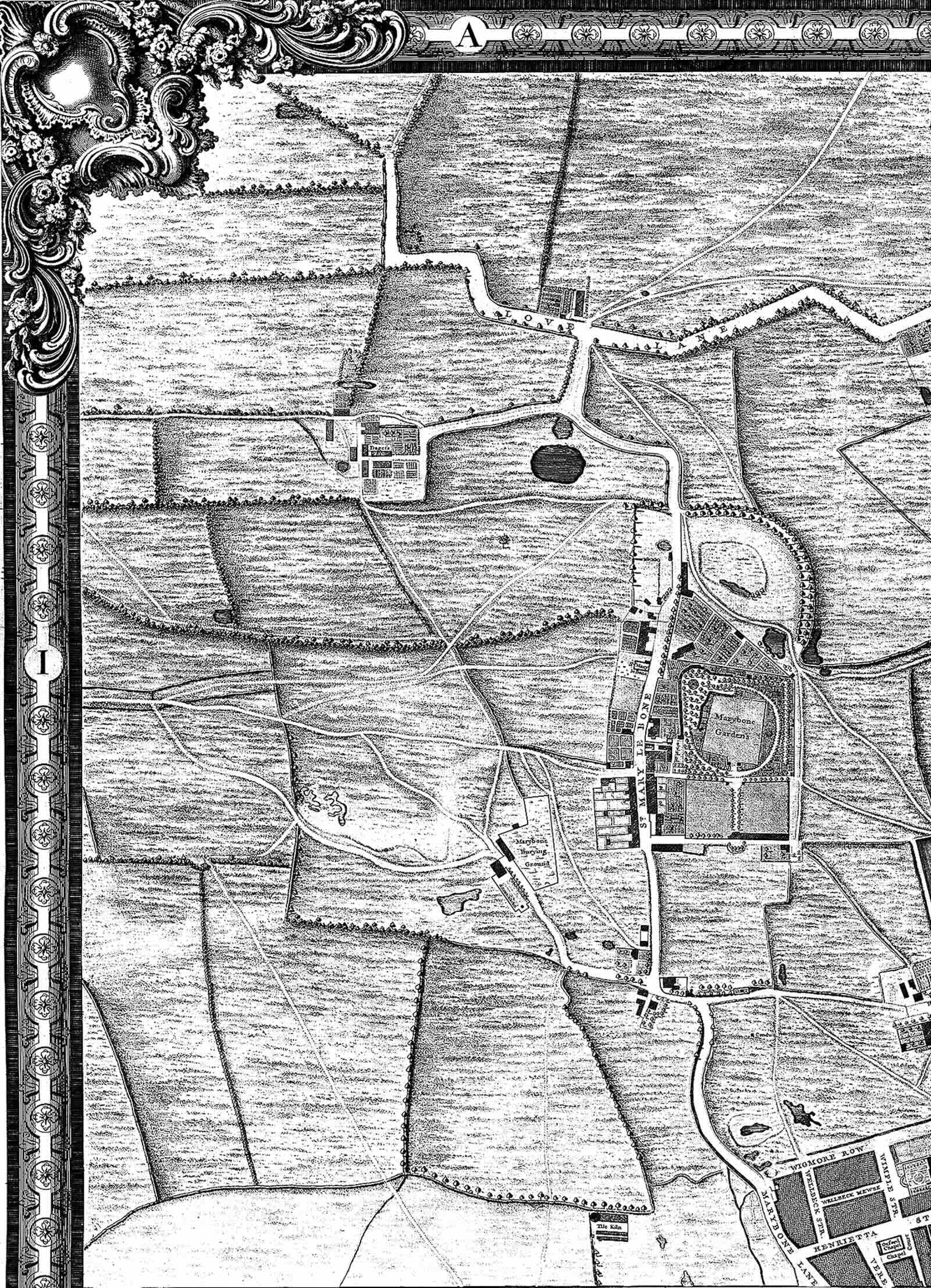 Marylebone Fields section of Roque's 1746 map