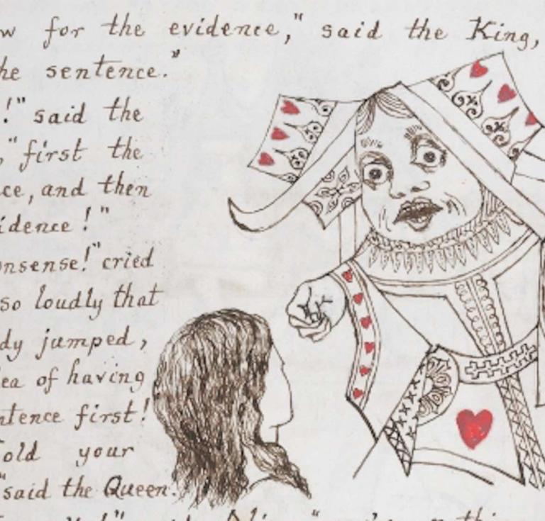 A handwritten page of the original manuscript of Alice's Adventures Under Ground, illustrated by the author.