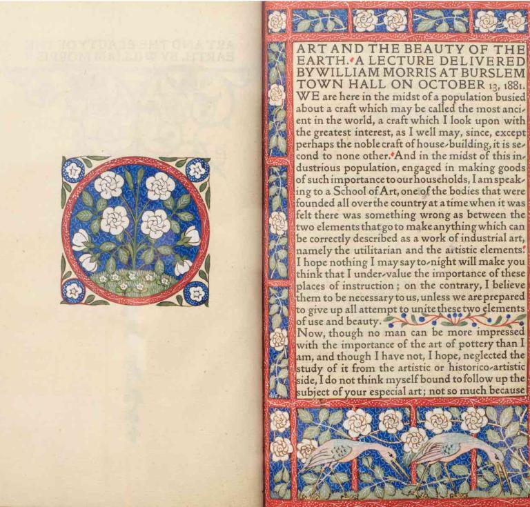 Coming up at The Library of the late Robin de Beaumont sale: William Morris, Art and Beauty of the Earth, illuminated by Allan F. Vigers, Chiswick Press, 1906. Estimate: £1,500 - £2,000