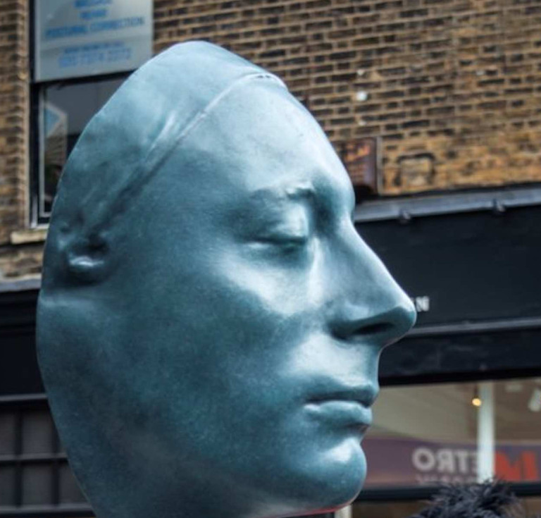 The new John Keats sculpture with the Lord Mayor of London Michael Mainelli