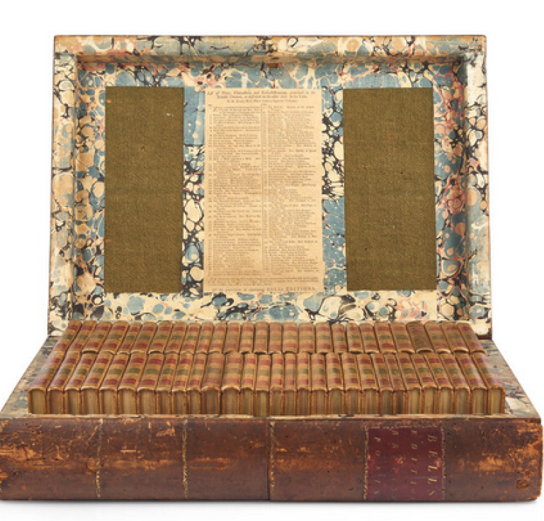 Travelling library chest of John Bell's editions of British poetry and theater