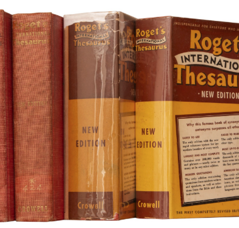 Four printings of Roget's thesaurus, two in dust jackets.
