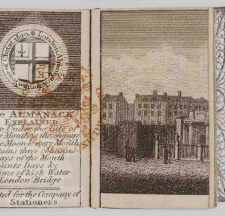 A miniature London Almanac for 1820 in a silver binding, offered by Quaritch